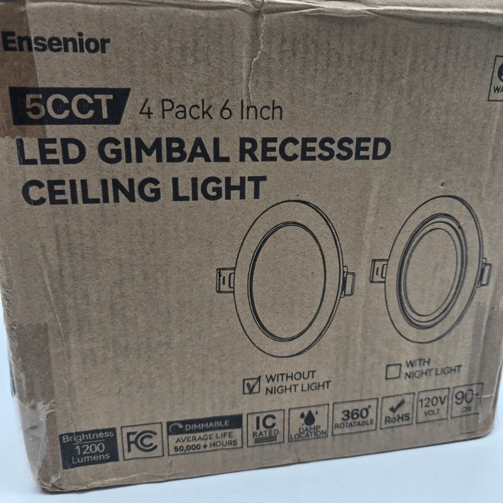 Ensenior 6 Inch Gimbal LED Recessed Ceiling Light 5CCT 12W 1200LM 4 Pack White